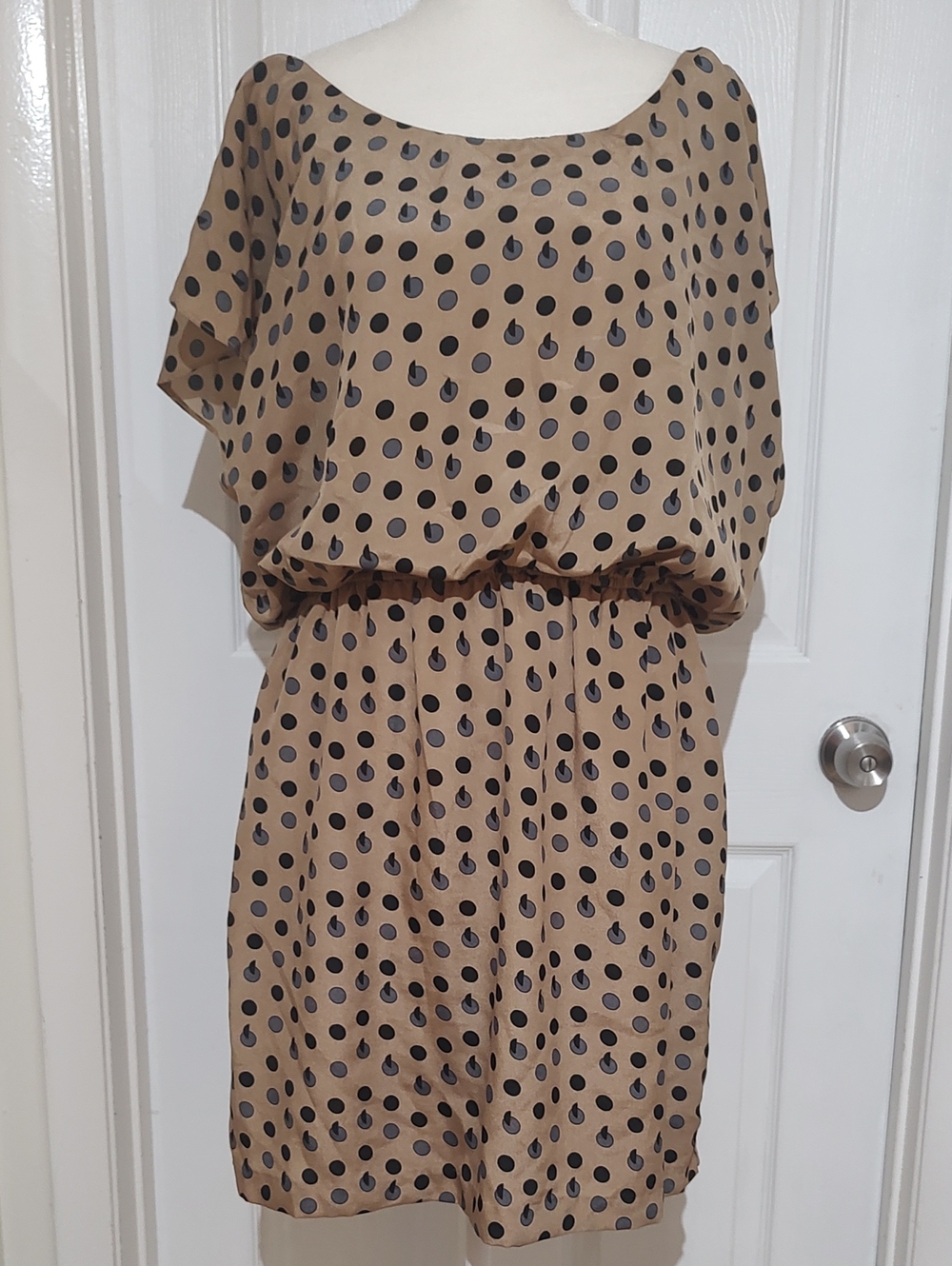 City Triangles Tan Polka Dot Midi Dress